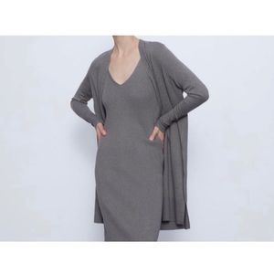 ZARA Rib Knit Dress & Cardigan Set